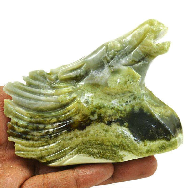 gemsmore:Hand Carved Forest Green Jasper Horse Head