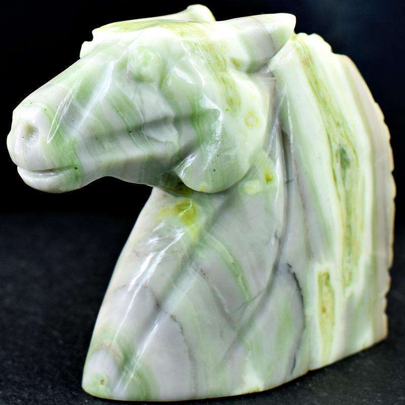 gemsmore:Hand Carved Forest Green Jasper Horse Head