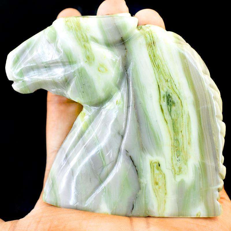 gemsmore:Hand Carved Forest Green Jasper Horse Head