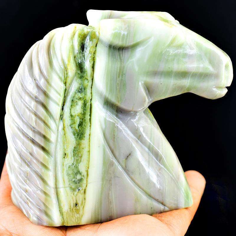 gemsmore:Hand Carved Forest Green Jasper Horse Head