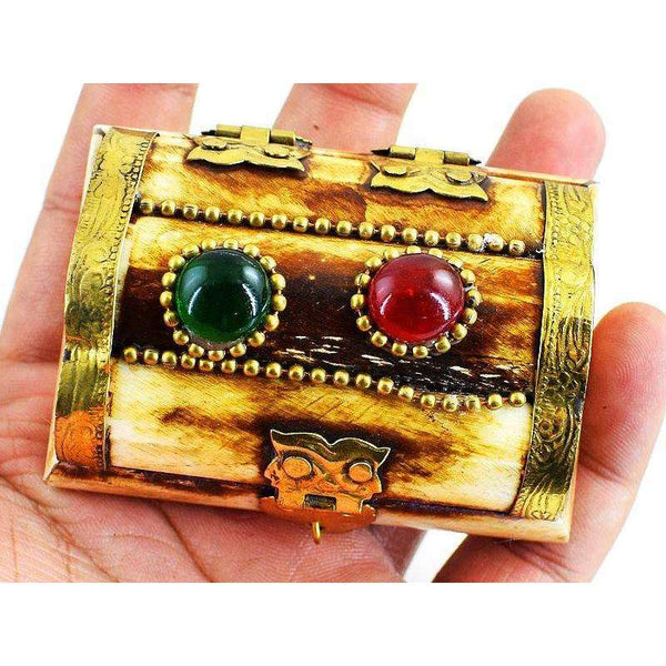 gemsmore:Hand Carved Gemstone Wooden Jewellery Box