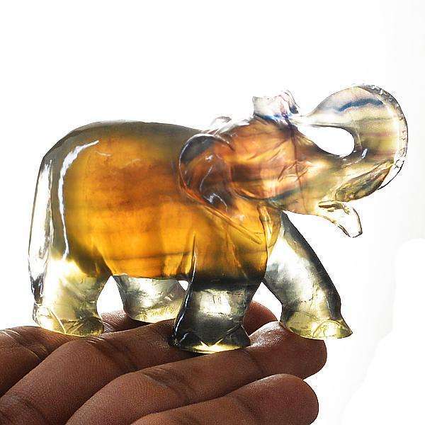 gemsmore:Hand Carved Genuine Multicolor Fluorite Elephant