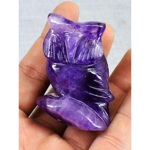 gemsmore:Hand Carved Genuine Purple Amethyst Owl Gem