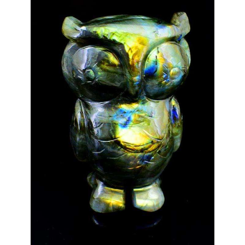 gemsmore:Hand Carved Golden Flash Labardorite Gemstone Owl