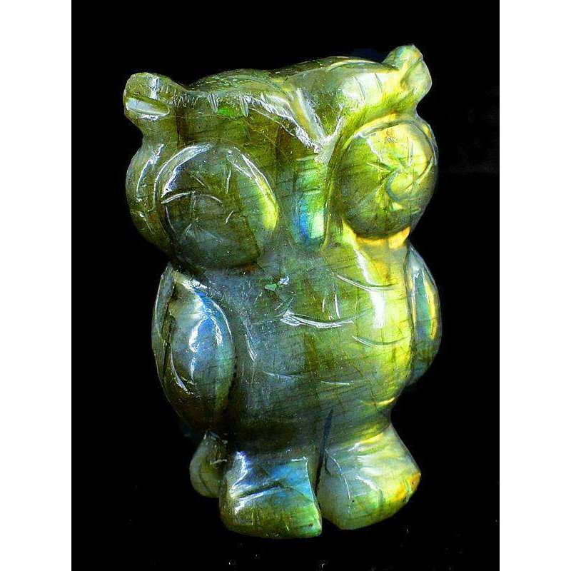 gemsmore:Hand Carved Golden Flash Labardorite Owl