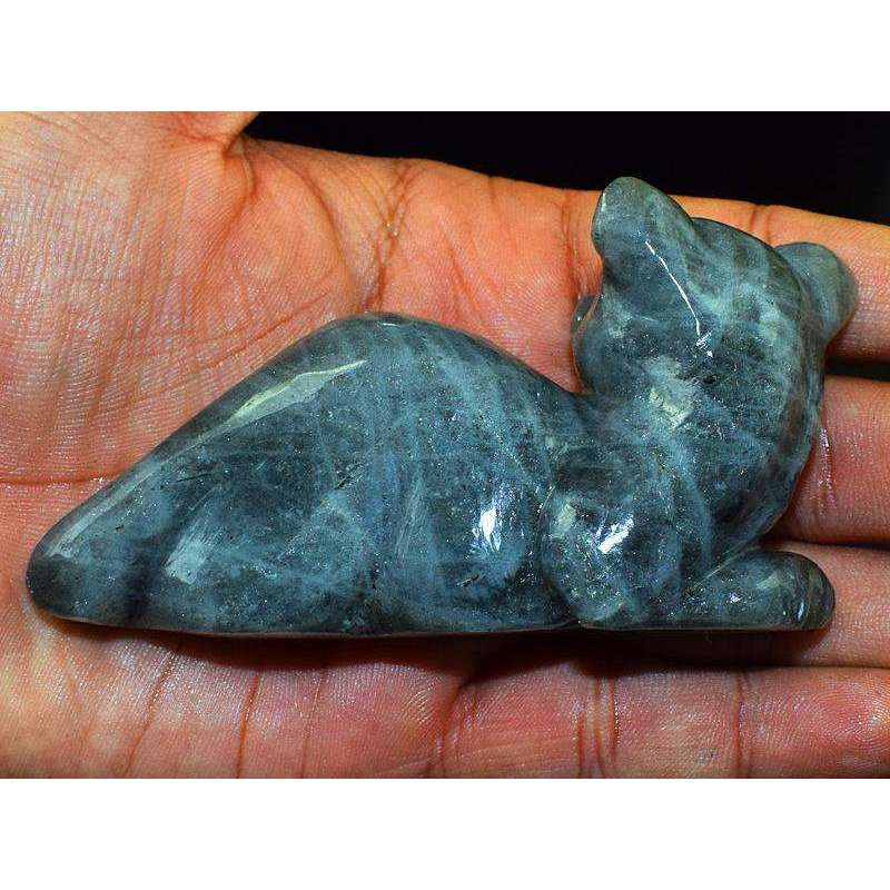 gemsmore:Hand Carved Golden Flash Labradorite Cat Carving