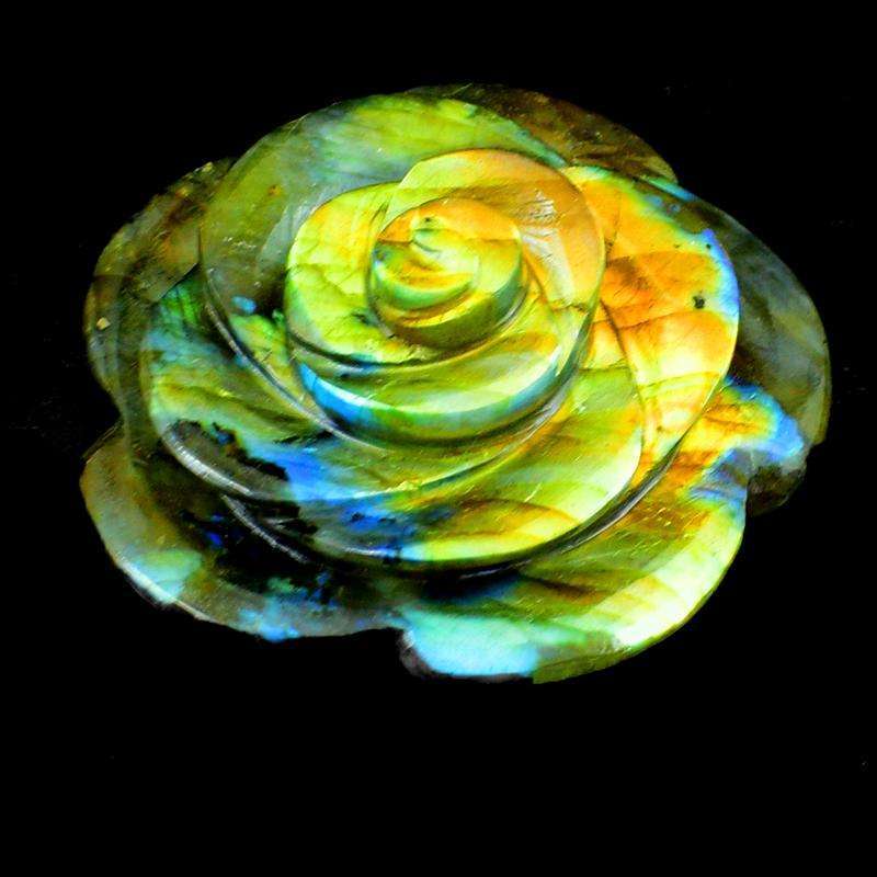 gemsmore:Hand Carved Golden Flash Labradorite Rose - Genuine