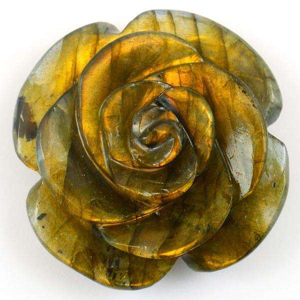 gemsmore:Hand Carved Golden Flash Labradorite Rose Flower