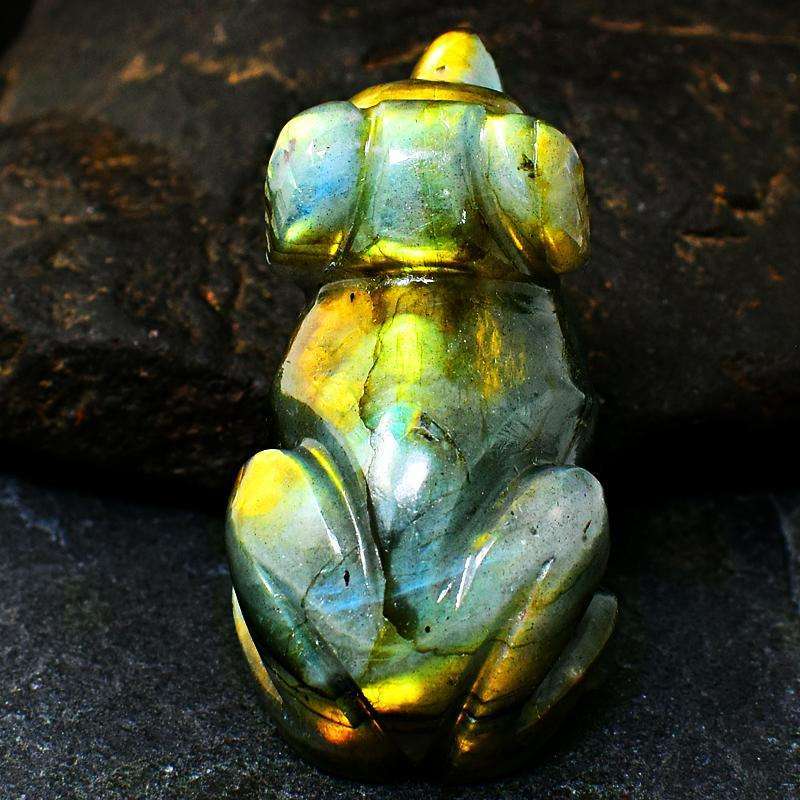 gemsmore:Hand Carved Golden Flash Labrdaorite Dog