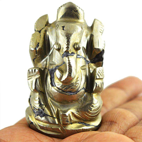 gemsmore:Hand Carved Golden Pyrite Lord Ganesha Idol Statue