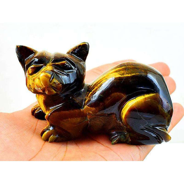 gemsmore:Hand Carved Golden Tiger Eye Cat - Exclusive