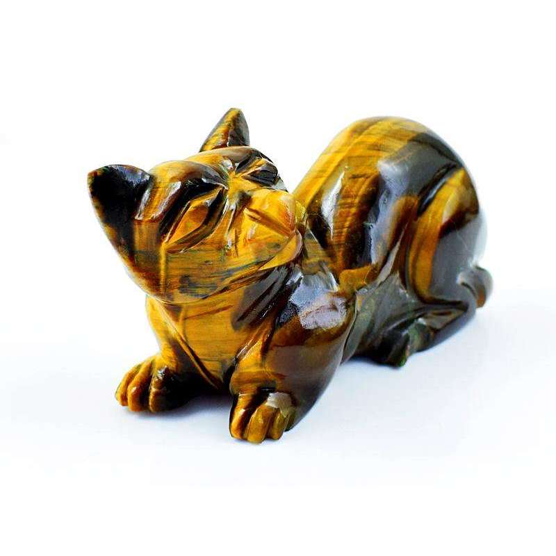 gemsmore:Hand Carved Golden Tiger Eye Cat - Exclusive