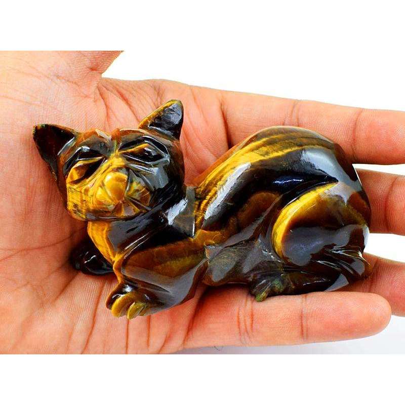 gemsmore:Hand Carved Golden Tiger Eye Cat - Exclusive