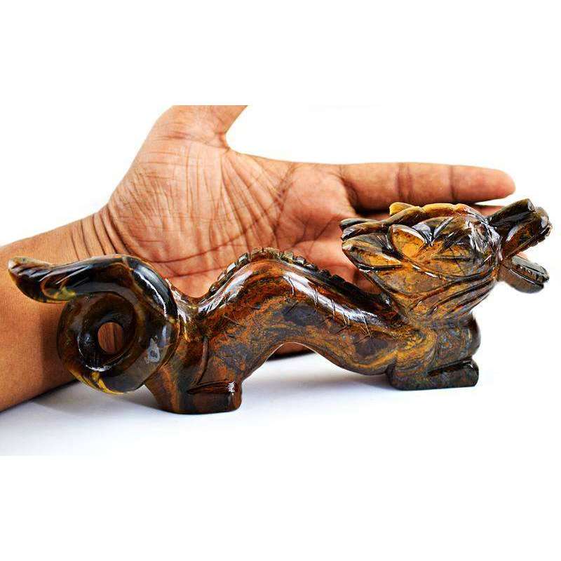 gemsmore:Hand Carved Golden Tiger Eye Dragon Gemstone