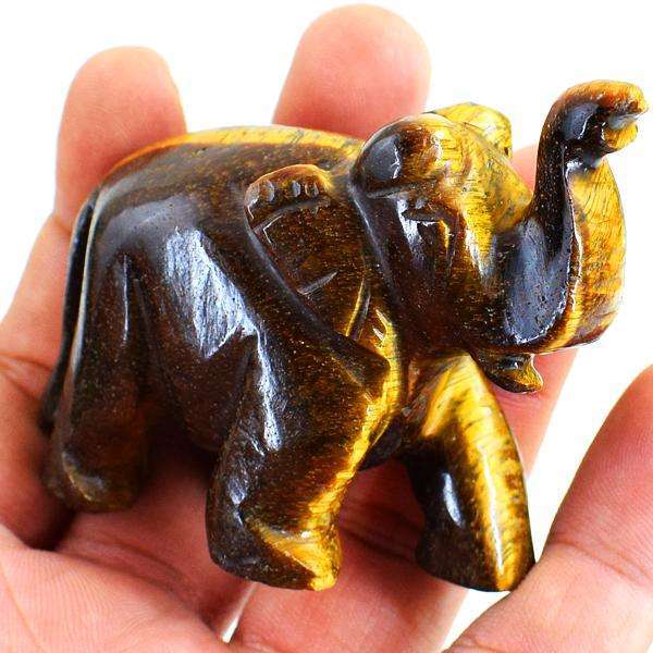 gemsmore:Hand Carved Golden Tiger Eye Elephant