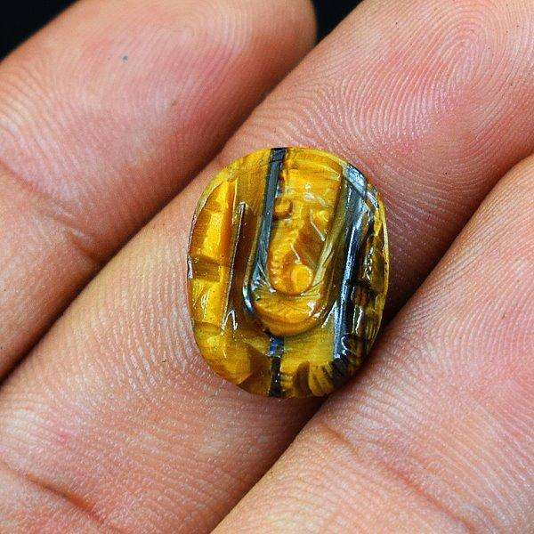 gemsmore:Hand Carved Golden Tiger Eye Ganesha Gemstone