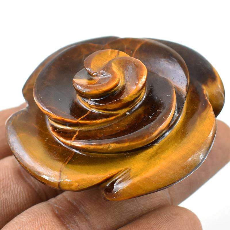 gemsmore:Hand Carved Golden Tiger Eye Gemstone Rose Flower