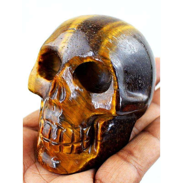 gemsmore:Hand Carved Golden Tiger Eye Human Skull