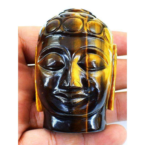 gemsmore:Hand Carved Golden Tiger Eye Lord Buddha Head