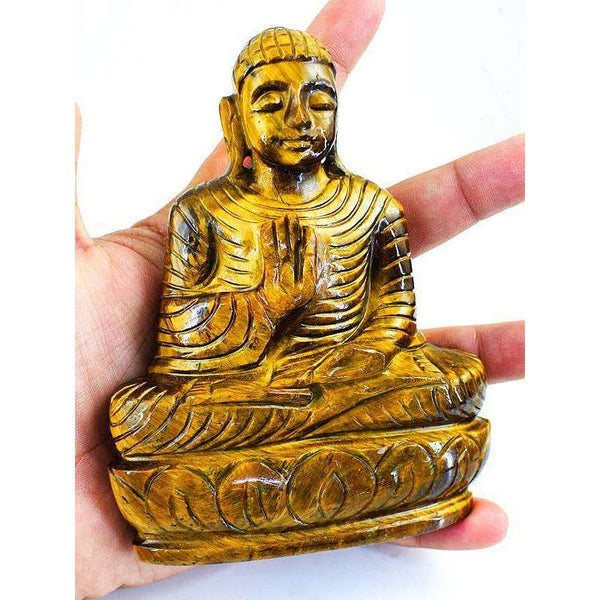 gemsmore:Hand Carved Golden Tiger Eye Lord Buddha Statue