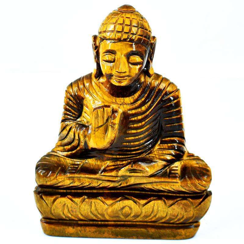 gemsmore:Hand Carved Golden Tiger Eye Lord Buddha Statue