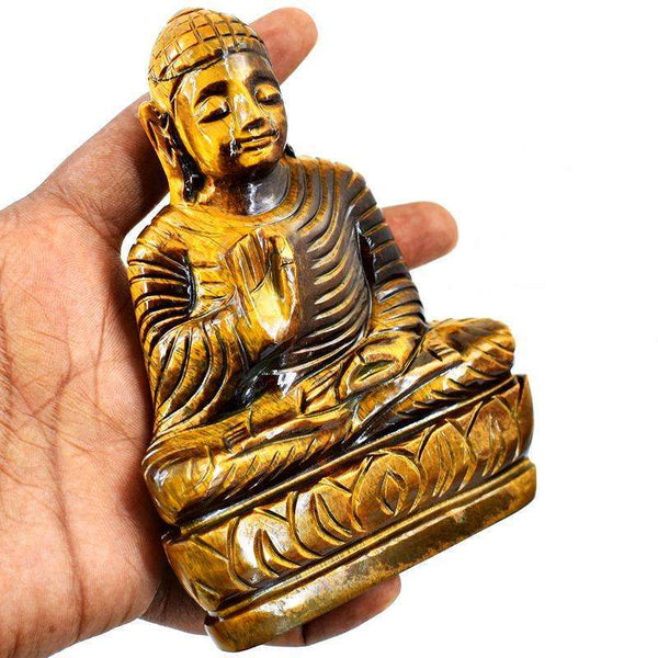 gemsmore:Hand Carved Golden Tiger Eye Lord Buddha Statue