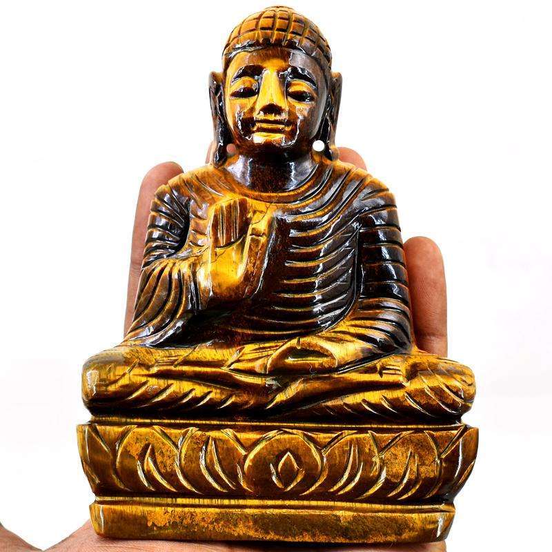 gemsmore:Hand Carved Golden Tiger Eye Lord Buddha Statue