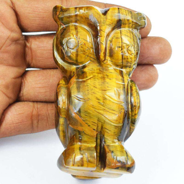 gemsmore:Hand Carved Golden Tiger Eye Owl Gemstone