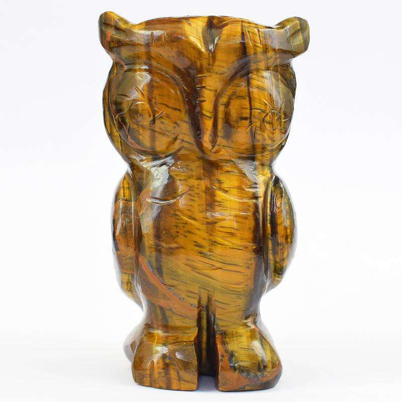 gemsmore:Hand Carved Golden Tiger Eye Owl Gemstone