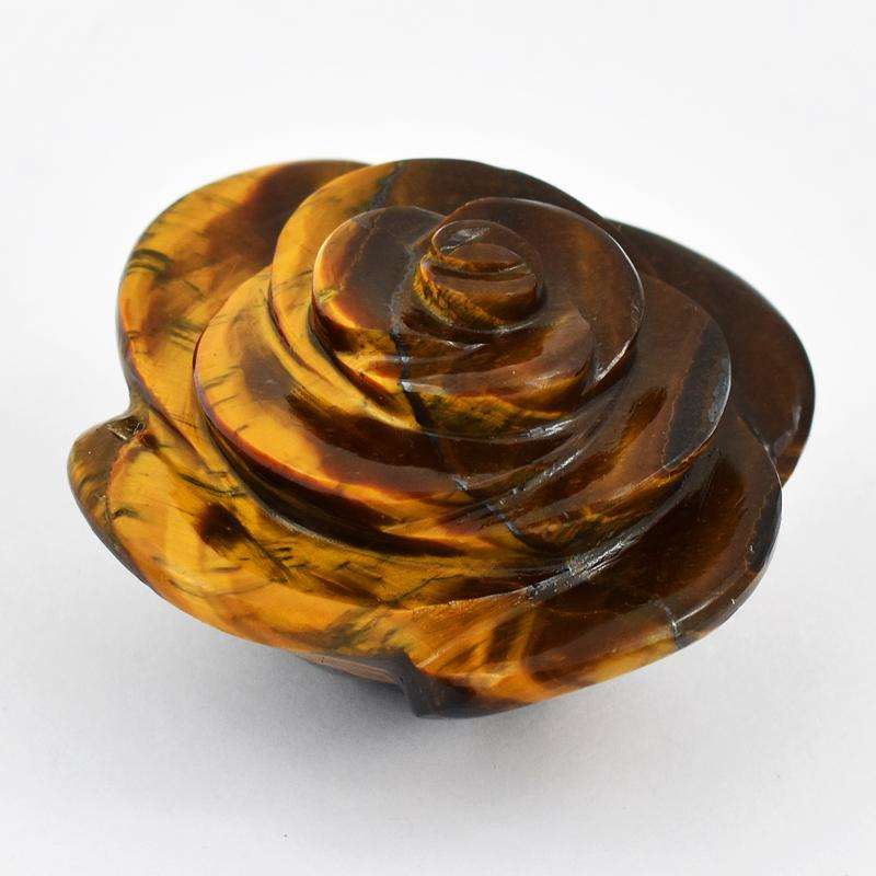 gemsmore:Hand Carved Golden Tiger Eye Rose Flower