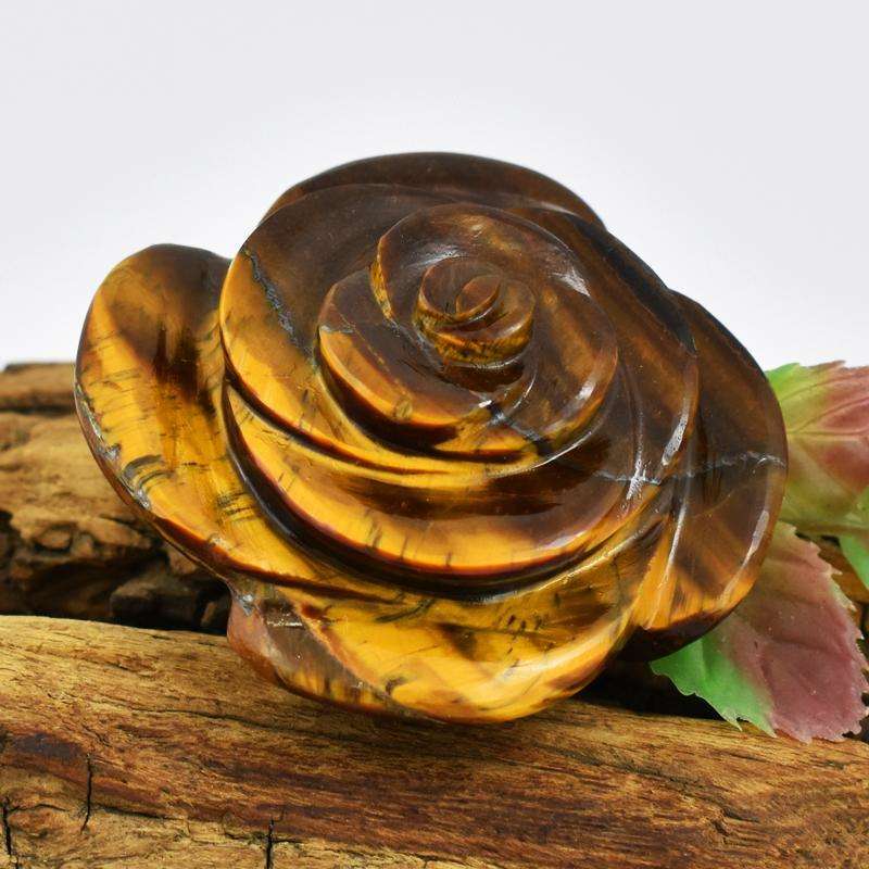 gemsmore:Hand Carved Golden Tiger Eye Rose Flower