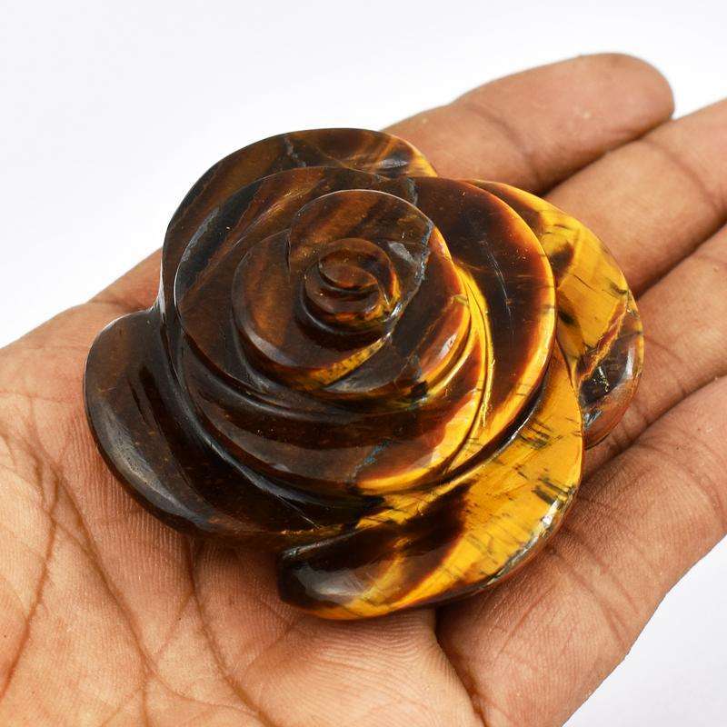 gemsmore:Hand Carved Golden Tiger Eye Rose Flower