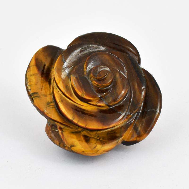 gemsmore:Hand Carved Golden Tiger Eye Rose Flower