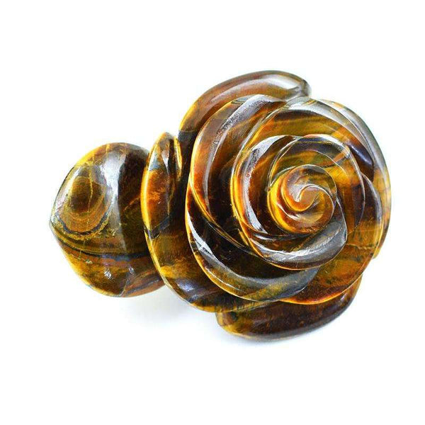 gemsmore:Hand Carved Golden Tiger Eye Rose With Leaf