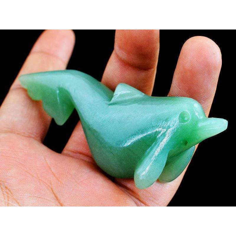 gemsmore:Hand Carved Green Aquamarine Dolphin - Designer