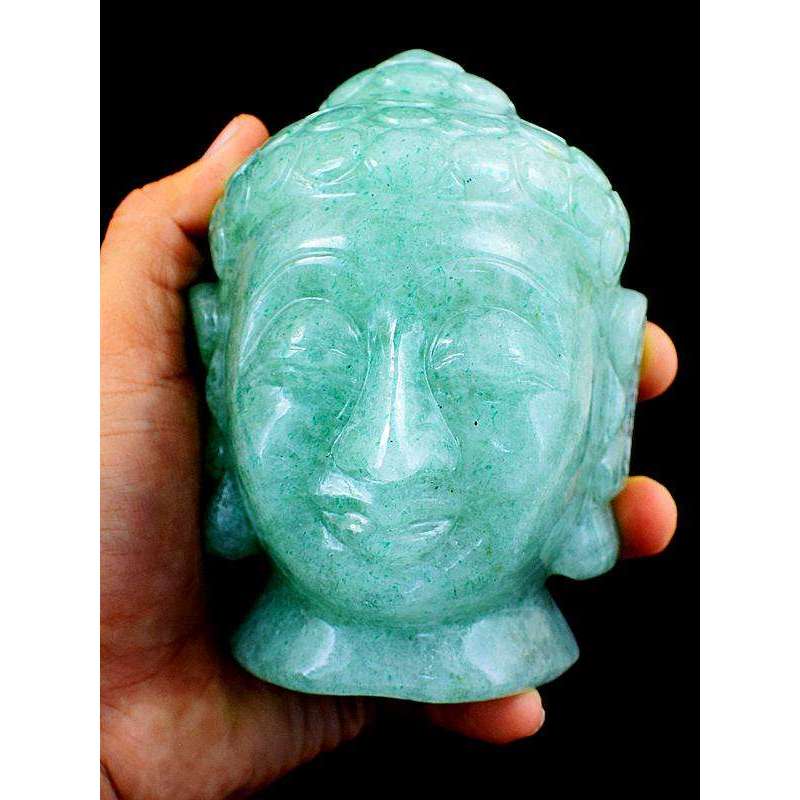 gemsmore:Hand Carved Green Aventurine Gemstone Lord Buddha Head Idol