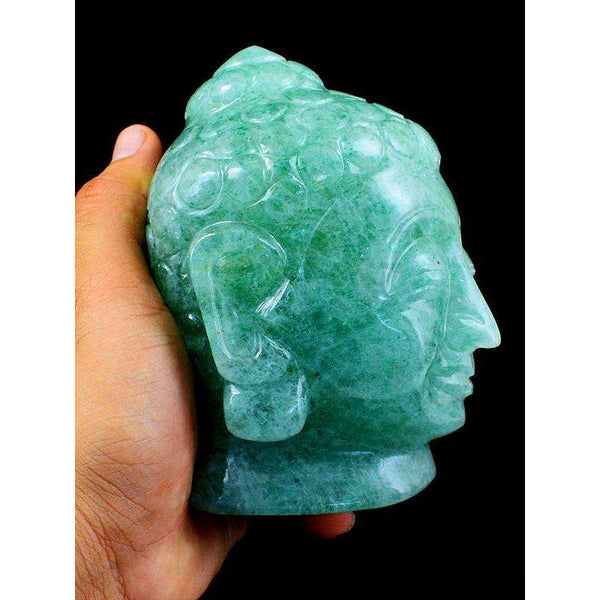gemsmore:Hand Carved Green Aventurine Gemstone Lord Buddha Head Idol