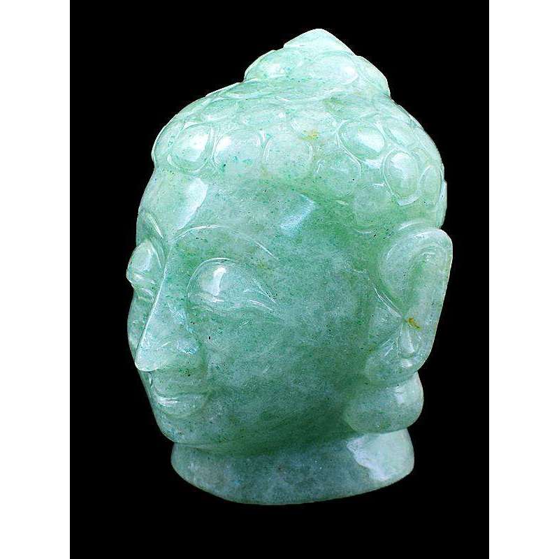 gemsmore:Hand Carved Green Aventurine Gemstone Lord Buddha Head Idol