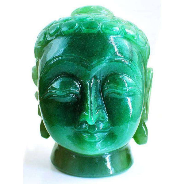 gemsmore:Hand Carved Green Aventurine Lord Buddha Head Idol