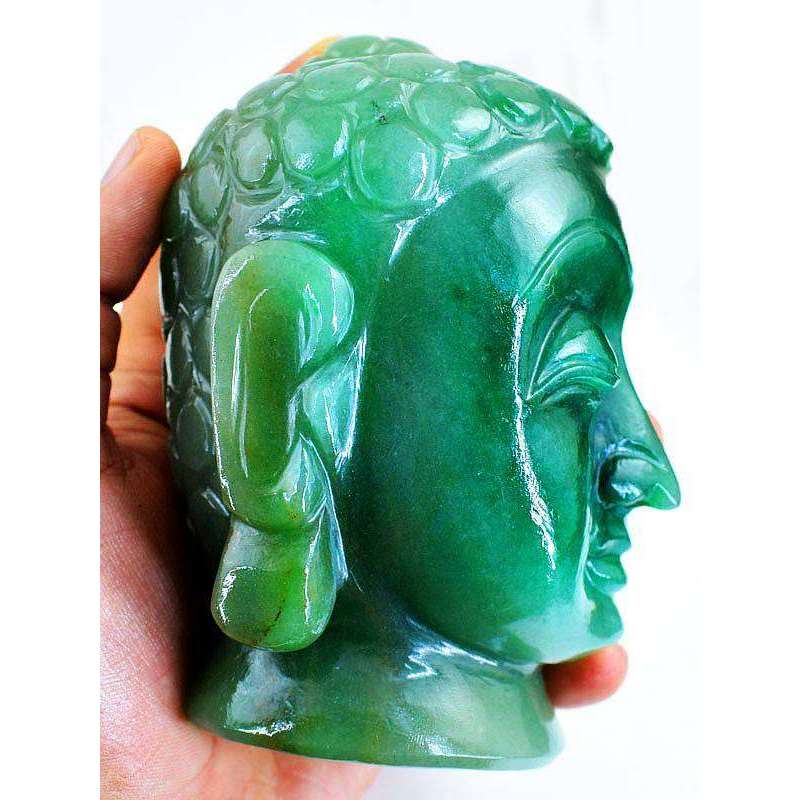 gemsmore:Hand Carved Green Aventurine Lord Buddha Head Idol