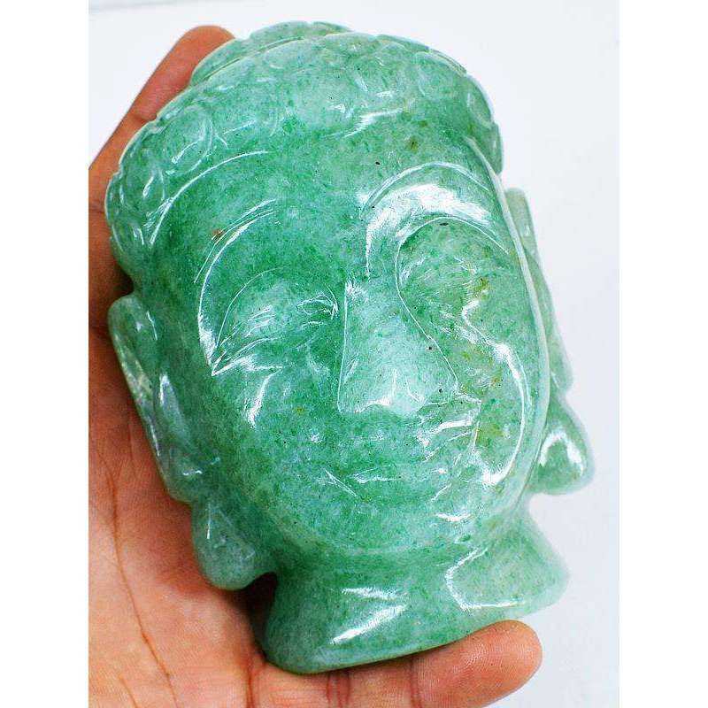 gemsmore:Hand Carved Green Aventurine Lord Buddha Head Idol