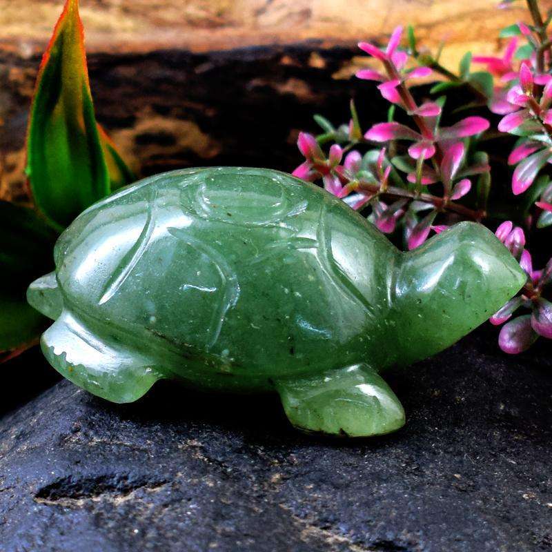 gemsmore:Hand Carved Green Aventurine Turtle Gemstone