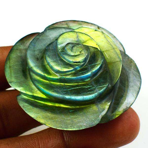 gemsmore:Hand Carved Green Flash Labradorite Rose Flower