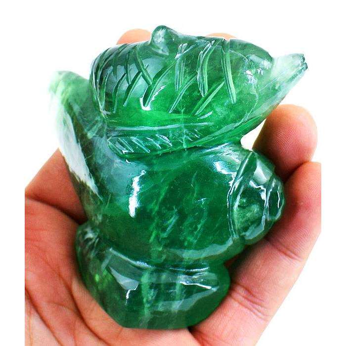 gemsmore:Hand Carved Green Fluorite Fish on Conch