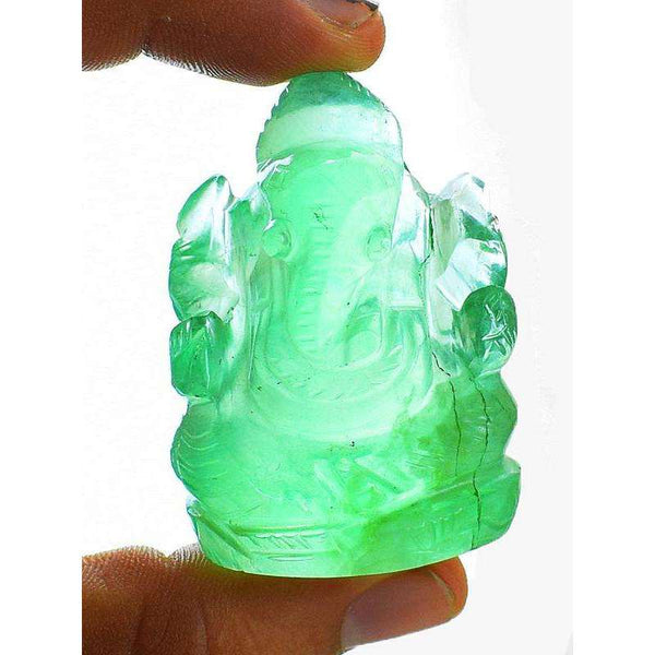 gemsmore:Hand Carved Green Fluorite Gemstone Lord Ganesha Idol Statute