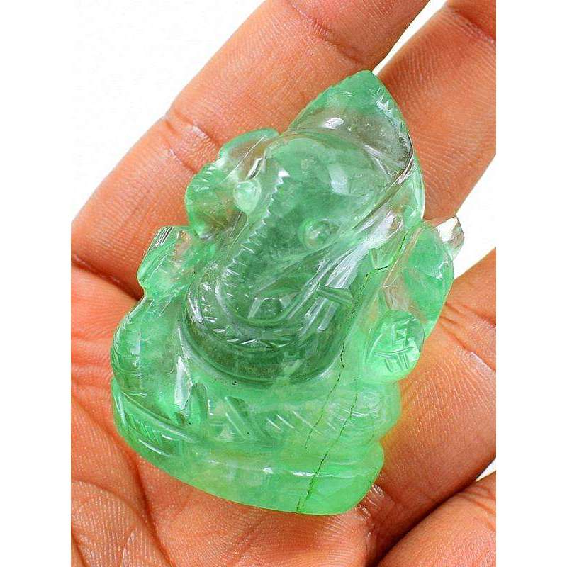 gemsmore:Hand Carved Green Fluorite Gemstone Lord Ganesha Idol Statute