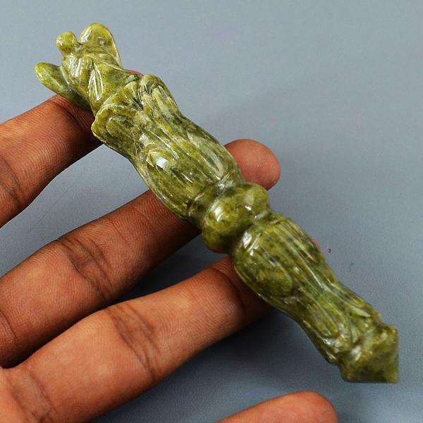 gemsmore:Hand Carved Green Garnet Healing Angel Point Stick