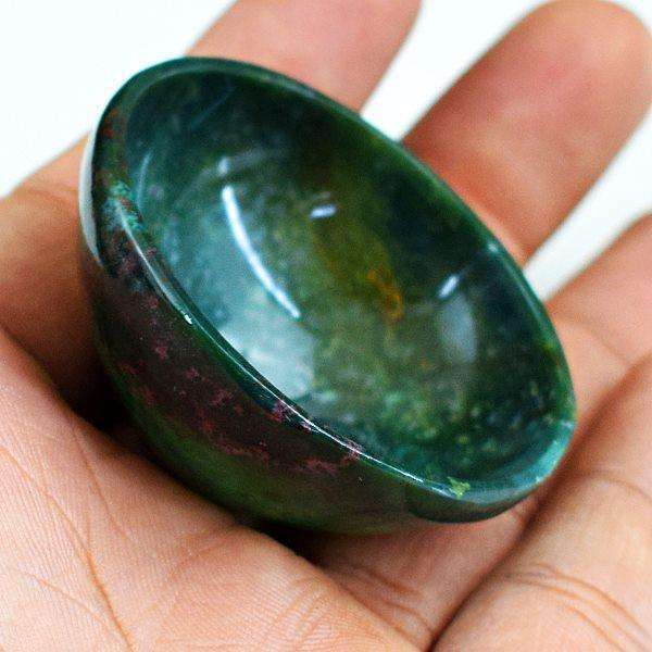 gemsmore:Hand Carved Green Jade Bowl - Genuine