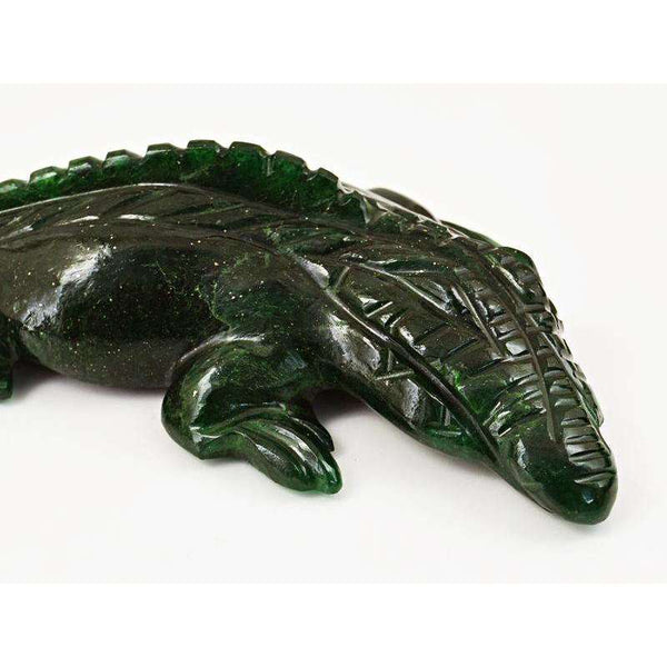 gemsmore:Hand Carved Green Jade Crocodile Gemstone