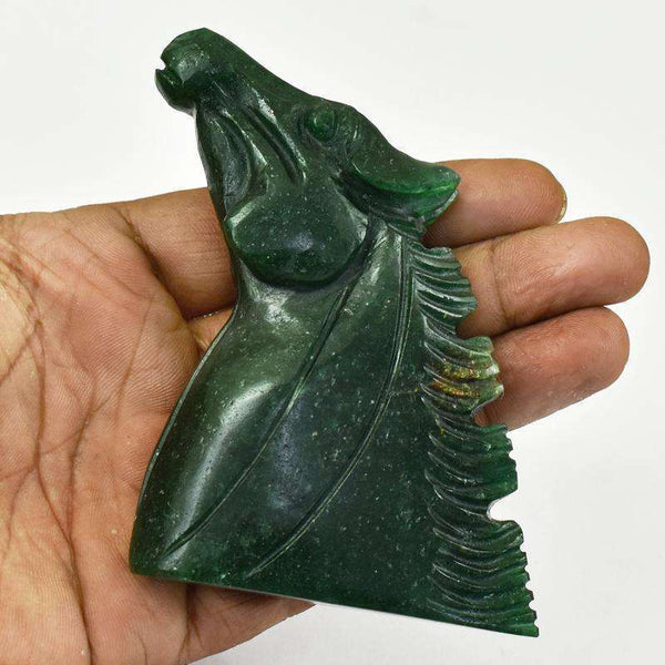 gemsmore:Hand Carved Green Jade Detailed Horse Head
